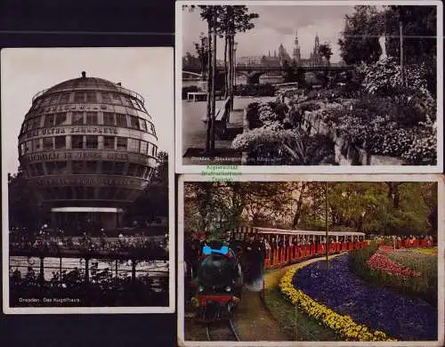 165946 3 AK Reichsgartenschau Dresden Kugelhaus um 1930 Staudengarten Königsufer