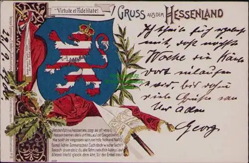 163063 AK Litho Gruss aus dem Hessenland 1900 Wappen Cassel Studentika