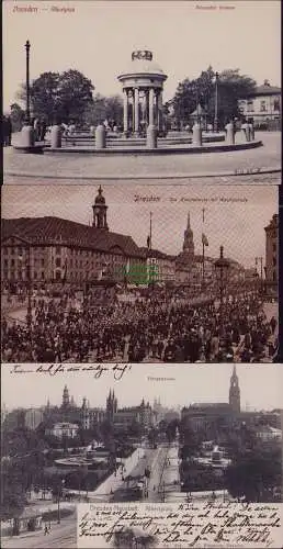 166166 3 AK Dresden Arthesischer Brunnen Hauptstr. Wachtparade Albertplatz 1904