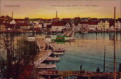 166154 AK Sonderburg Pontonbrücke beim Öffnen eines Flügels 1916