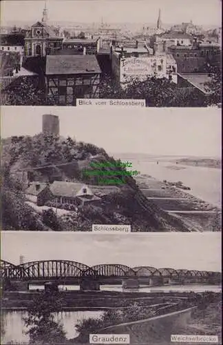163081 AK Graudenz 1912 Weichselbrücke Schlossberg Panorama