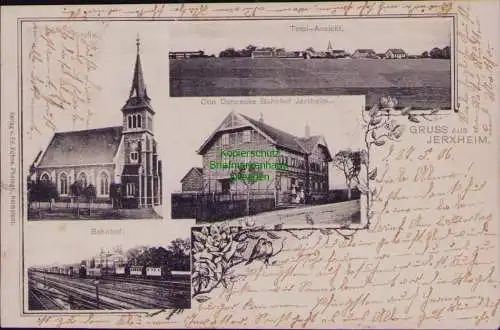163046 AK Jerxheim Kirche Bahnhof Gasthaus Otto Dennecke 1906