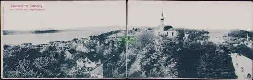 165991 2er Panorama AK Starnberg vom Schloss Stempel Janitscharen Ausflug 1905