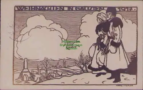 163077 AK Weihnachten in Galizien 1917 Künstlerkarte Franz Fiedler Fotokarte