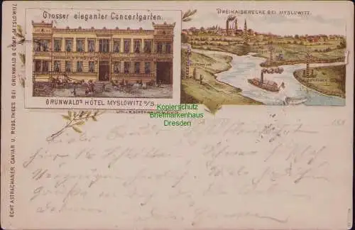 163170 AK Myslowice Myslowitz O.-S. 1895 Litho Grunwalds Hotel Dreiländereck
