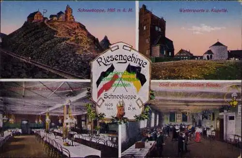 163158 AK Schneekoppe 1905 Riesengebirge Wetterwarte Restaurant Preuß. Baude
