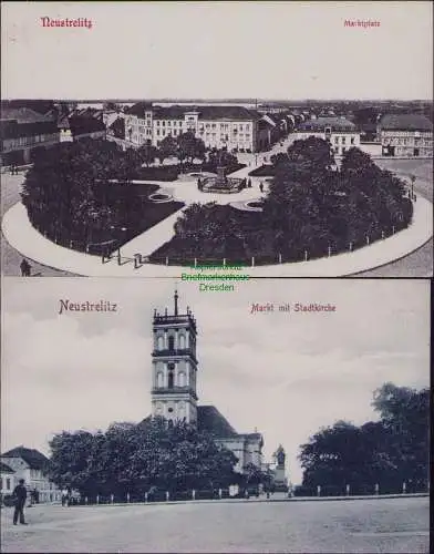 165969 2 AK Neustrelitz Marktplatz 1910 Stadtkirche