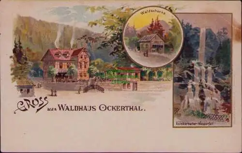 165956 AK Litho Ockerthal Waldschenke Romkerhaller Wasserfall um 1905