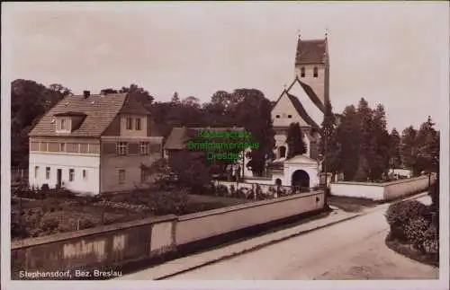 163010 AK Stephansdorf Bez. Breslau 1939 Kirche Friedhof