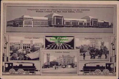 163058 AK Leipzig 1910 Thüringer Magdeburger Dresdner Bahnhof Entwurf Zentral