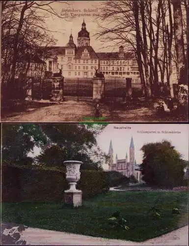 165970 2 AK Neustrelitz Grossherz. Schloss 1909 Schlossgarten Schlosskirche 1908