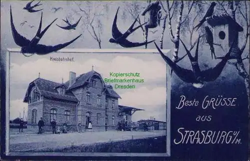 163082 AK Strasburg Uckermark 1915 Kreisbahnhof Straßenseite