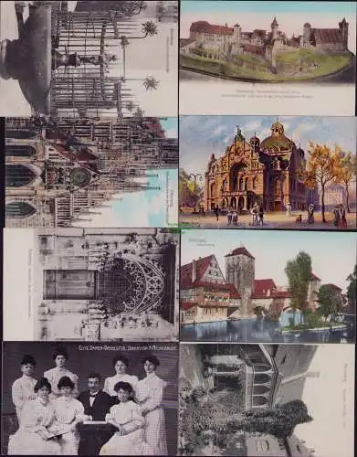 165985 8 AK Nürnberg 1908 Burg Stadttheater Henkersteg Burghof Bunnen Uhr