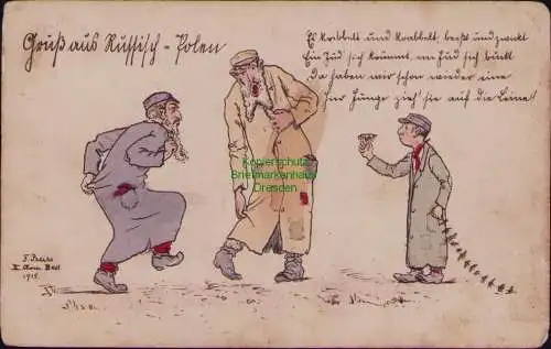 163025 AK Künstlerkarte F. Preiss Humor Gruss aus Russisch Polen 1915 Juden Unge