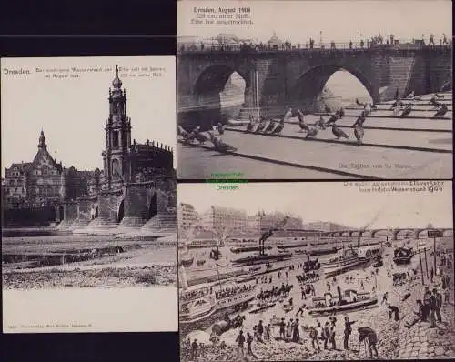 165951 3 AK Dresden Niedrigwasser 1904 Humor Elbverkehr Dampfer auf Rädern