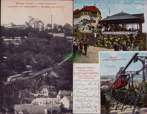 165954 2 AK Dresden Restaurant Loschwitz Höhe 1909 Luisenhof Drahtseilbahn 1917