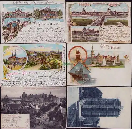 165953 6 AK Dresden Litho 1905 Ausstellungspalast Schloss Gartenbau Ausstellung