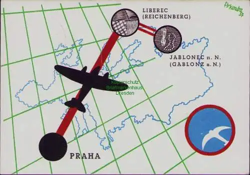163160 AK CSA Tschechoslovakische Staatsfluggesellschaften Erstflug Prag Liberec
