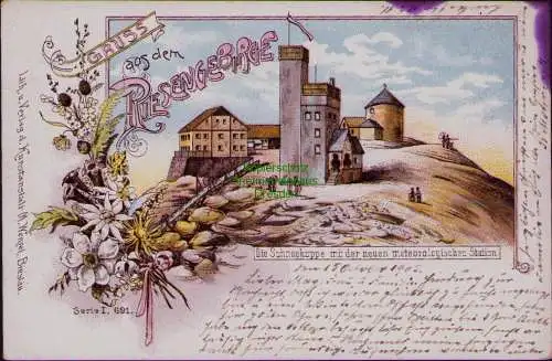 163149 AK Schneekoppe 1905 Litho Riesengebirge meteorologische Station