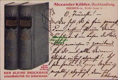 163109 AK Dresden 1910 Reklame Der kleine Brockhaus Buchhandlung Köhler
