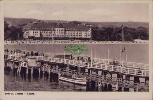 166182 AK Zoppot Sopot Seesteg Kasino 1939 Werbestempel Das Weltbad an der
