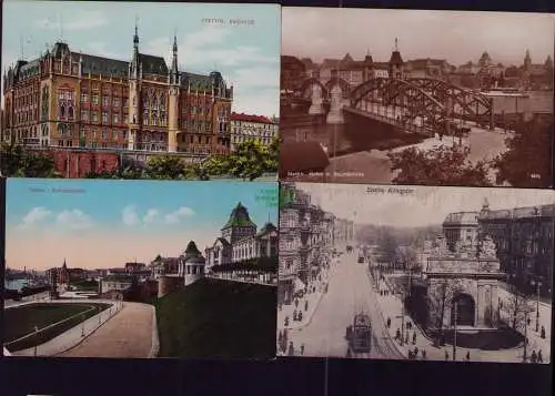 166219 4 AK Stettin Szczecin Hafen mit Baumbrücke 1927 Rathaus 1909 Königstor
