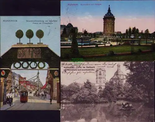 166230 3 AK Mannheim Straßenschmückung zur Jubelfeier Planken mit Triumphbogen