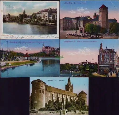167046 5 AK Königsberg Opr. Schloß Ostseite 1916 Schloßteich 1905 Stadthalle