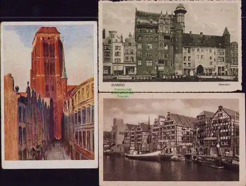 166229 3 AK Danzig 1926 Sternwarte Speicherinsel Beutlergasse Marienturm