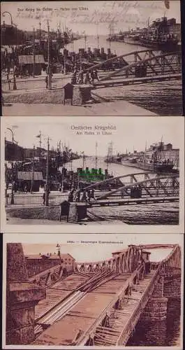 167023 3 AK Liepaja Libau Lettland Hafen 1916 gesprengte Eisenbahnbrücke Feld