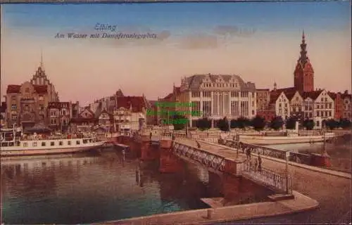 166216 AK Elblag Elbing Ostpreußen Am Wasser mit Dampferanlegeplatz um 1920