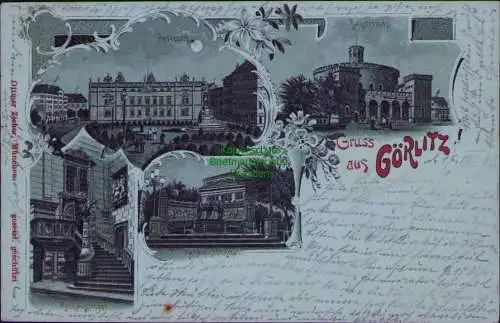 167053 AK Görlitz Mondscheinlitho 1898 Postplatz Kaisertrutz Kanonendenkmal