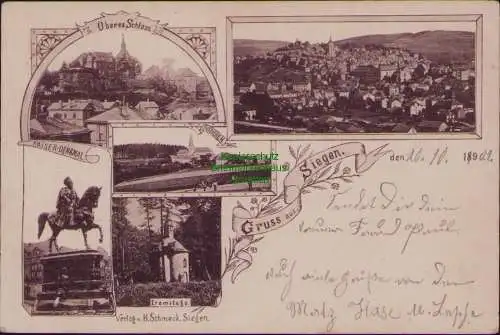 167087 AK Siegen Oberes Schloss Kaiser Denkmal Eremitage 1901