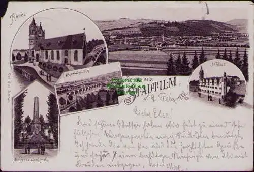 167067 AK Litho Stadtilm 1896 Schloss Kirche Eisenbahnbrücke Denkmal