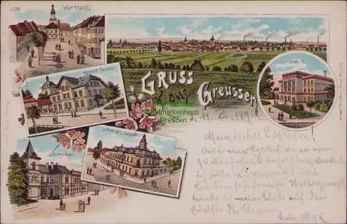167066 AK Greußen Greussen Litho 1896 Markt Postamz Gasthaus z. Prinzen Leopold