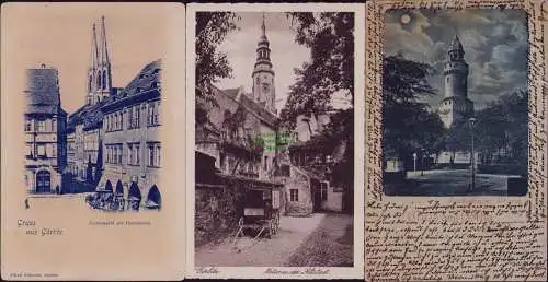 167060 3 AK Görlitz Untermarkt Apotheke Peterskirche um 1900 Reichenbacher Turm