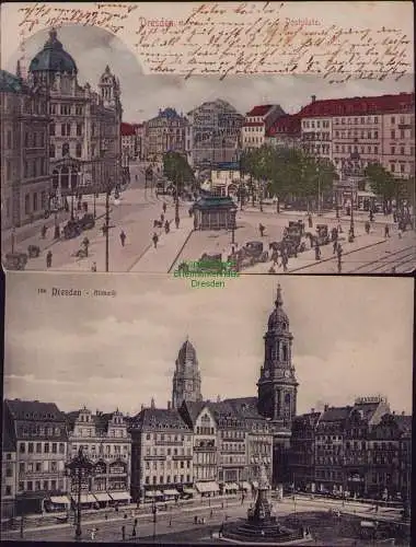 166196 2 AK Dresden Postplatz 1904 Altmarkt mit Kreuzkirche um 1910