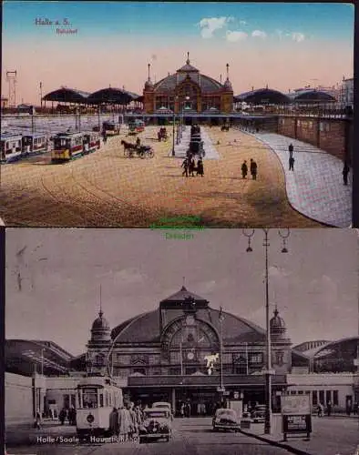 166259 2 AK Halle Saale Bahnhof um 1915 Hauptbahnhof 1957