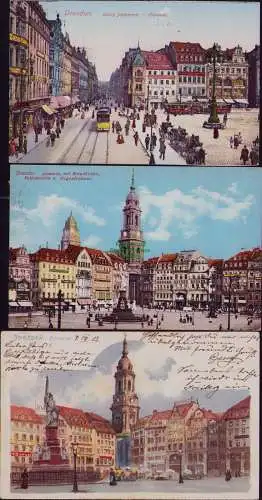 166195 3 AK Dresden König Johann Straße Altmarkt 1910Kreuzkirche 1911 Litho 1902