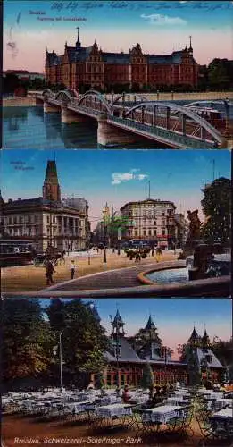 167037 3 AK Breslau Regierung mit Lessingbrücke1917 Königsplatz 1918 Schweizerei