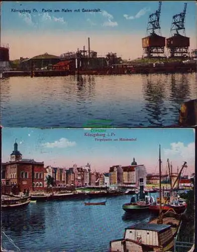 167047 2 AK Königsberg Opr. Pregelpartie am Münchenhof 1916 Hafen Gasanstalt