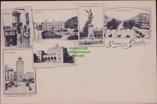167057 AK Görlitz um 1900 Postplatz Frauenturm Prinz Friedrich Carl Denkmal Elis