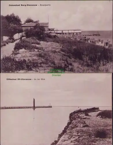 167096 2 AK Berg Dievenow Strandpartie Ost Dievenow Mole um 1920