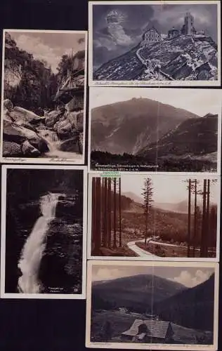 166174 6 AK Schneekoppe 1938 Riesengebirge Rübezahl Melzergrund Zackelfall