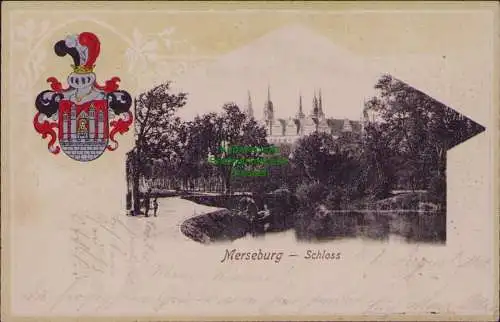 166233 AK Merseburg 1902 Wappenprägekarte Schloss Passepartout