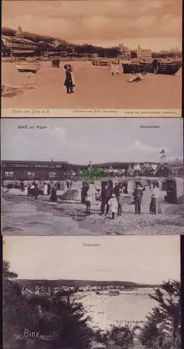166192 3 AK Binz Ostsee Rügen Südstrand Hotel Seeschloss um 1910 Strandleben
