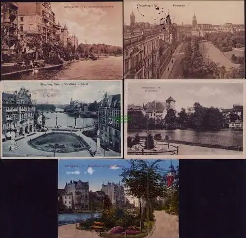 166251 5 AK Königsberg i. Pr. Paradeplatz 1912 Schlossteich 1915 Promenade 1929