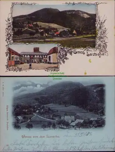 166193 2 AK Lausche 1920 Gasthaus Restaurant Mondscheinkarte Zittau 1898