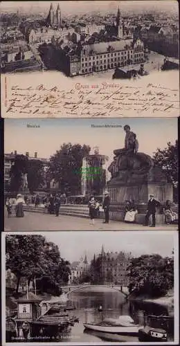167040 3 AK Breslau  Panorama 1898  Bismarckbrunnen 1915  Gondelhafen Holteihöhe