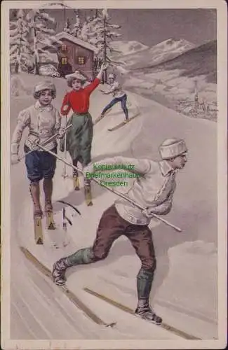 167140 AK Dänemark Julen 1913 Schiläufer Schnee Winter